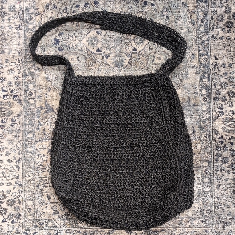 Black Woven Wicker Rattan Shoulder Hobo Bag